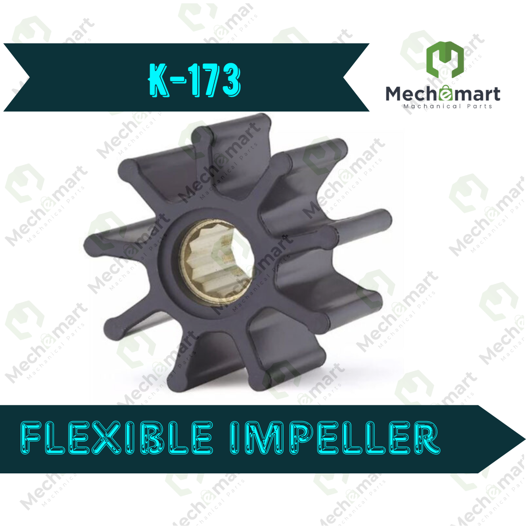 K-173 Marine Flexible Impeller. LENGTH             : 95 MM  WIDTH                 : 88 MM  NO OF BLADES   : 9  SHAFT DIA          : 25MM  DRIVE TYPE         : Spline Drive
